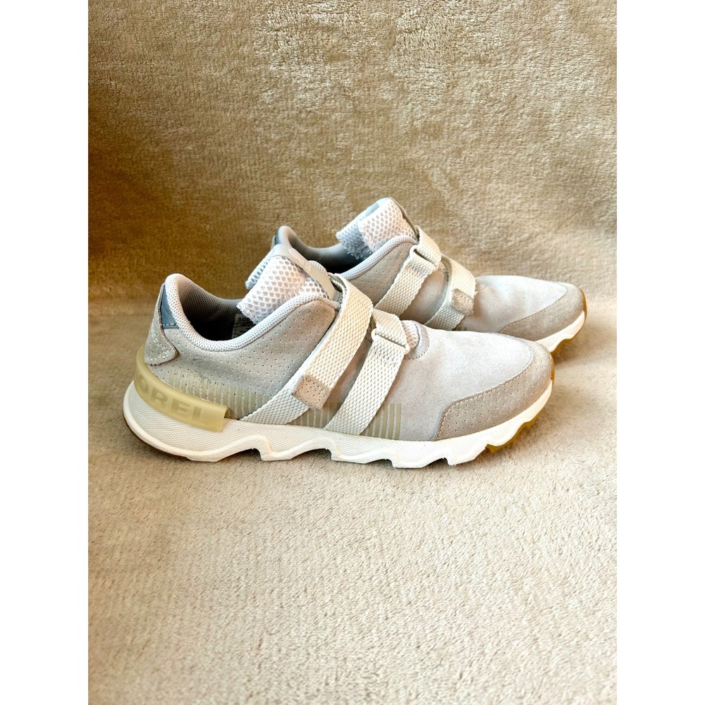 Sorel Womens 7.5 Kinetic Lite Strap Sneaker White Cream Athletic Shoe Suede